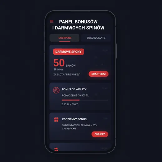 Panel bonusów i darmowych spinów
